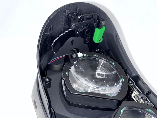 Completed setup with four cables routed through the front of the headset
