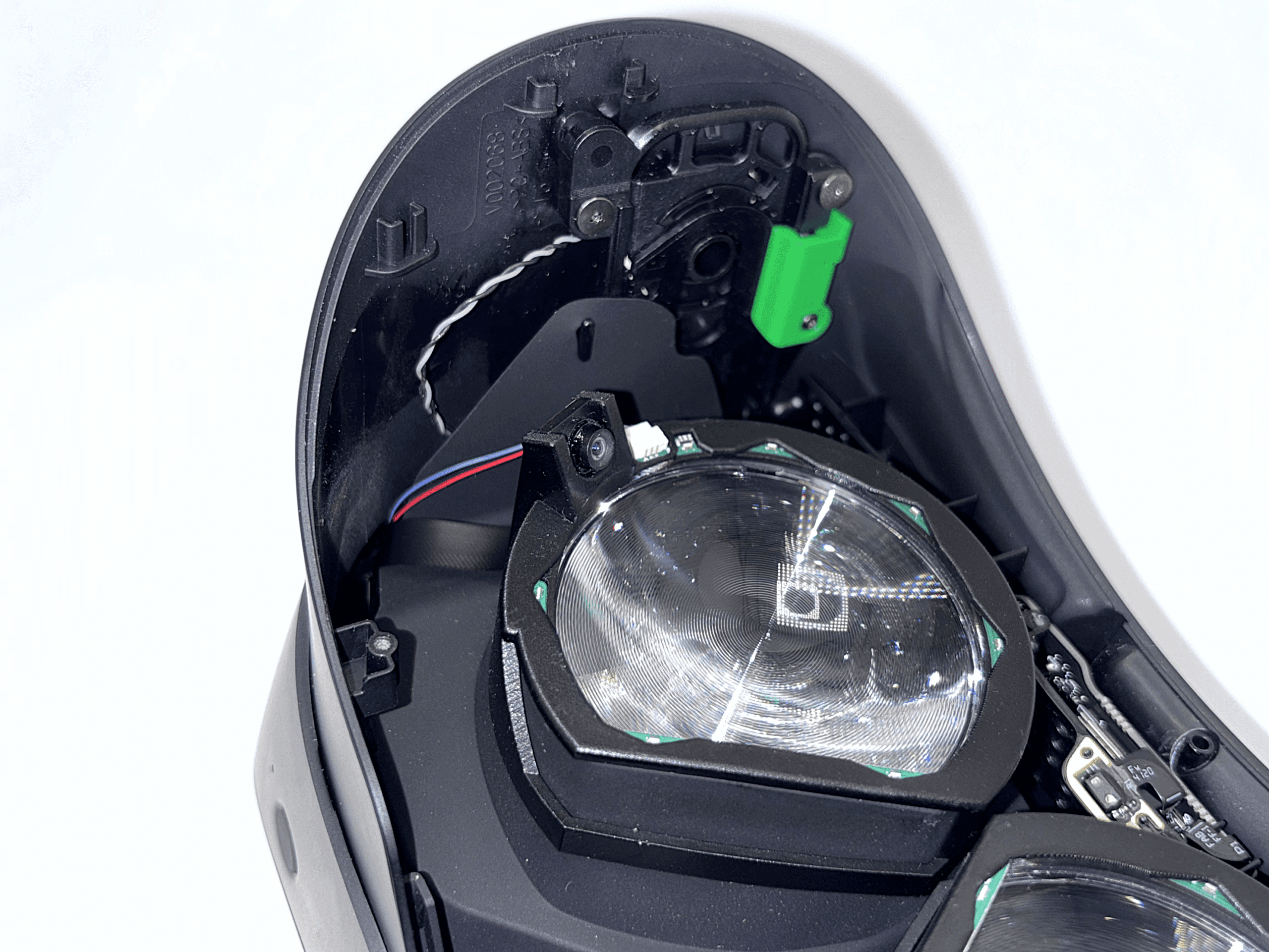 Completed setup with four cables routed through the front of the headset
