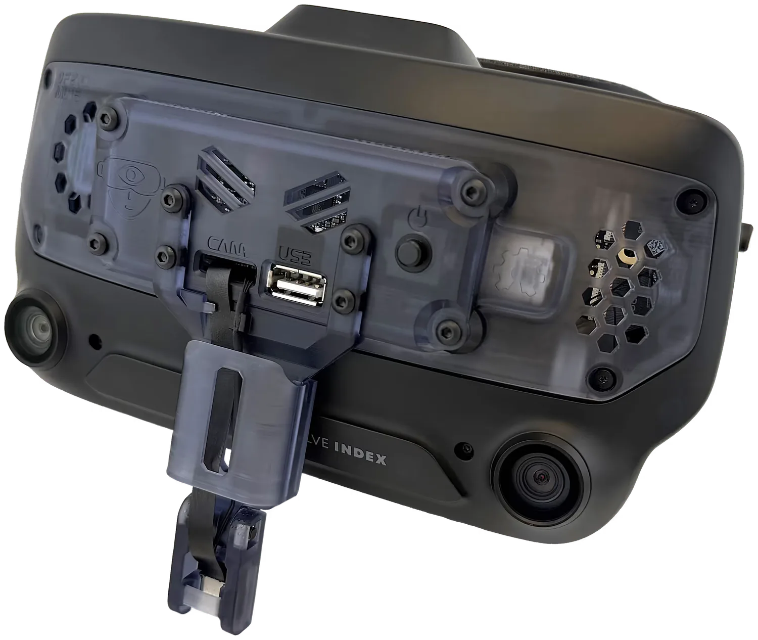 FaceFocusVR eye and face tracking module installed on a Valve Index headset