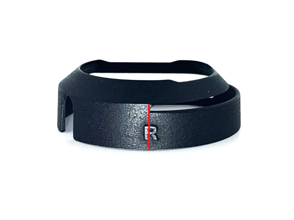 Legacy VROptiker lens insert, top view showing the R/L marking position