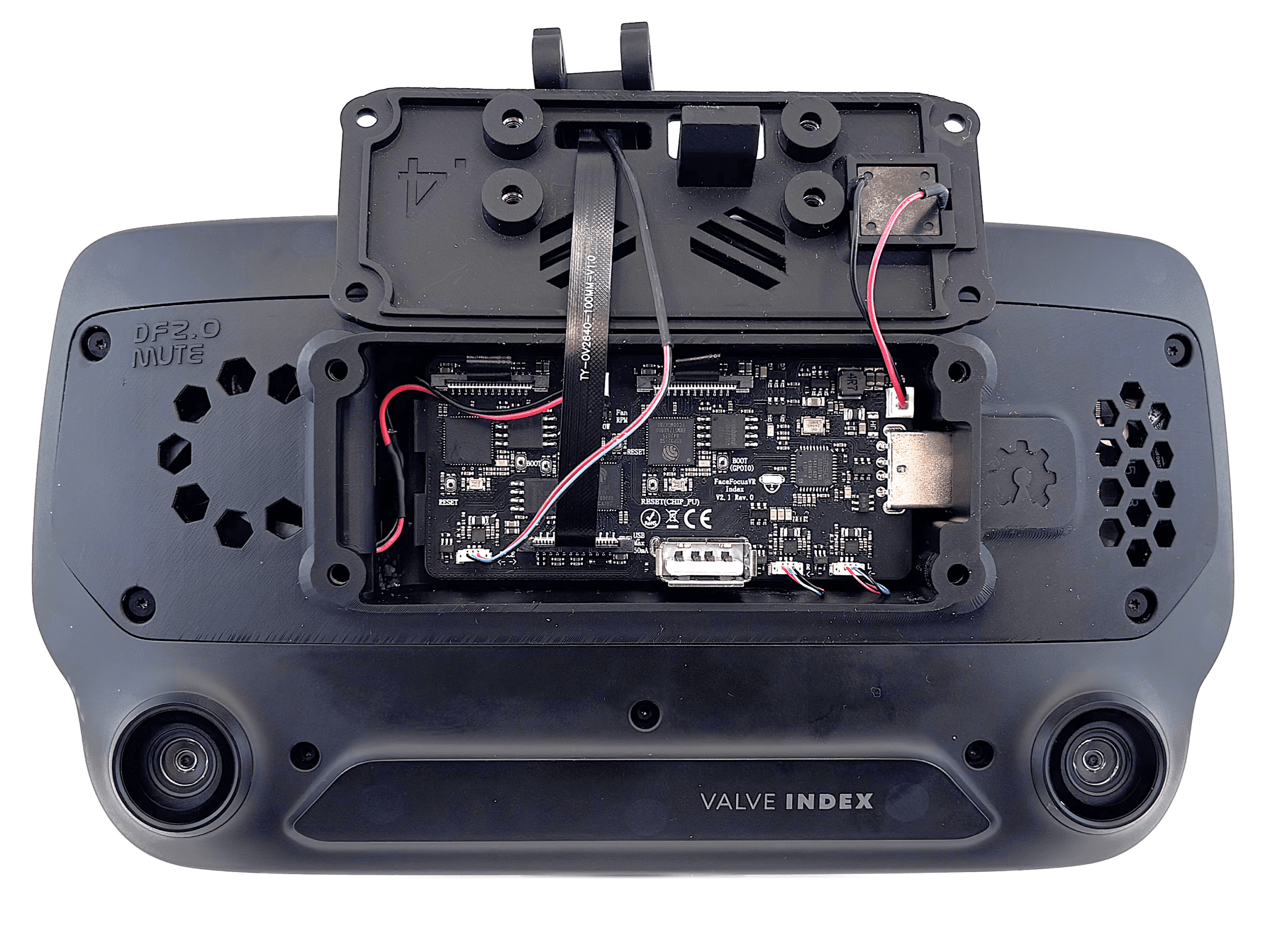 Face module fed through the front cover and connected to the board