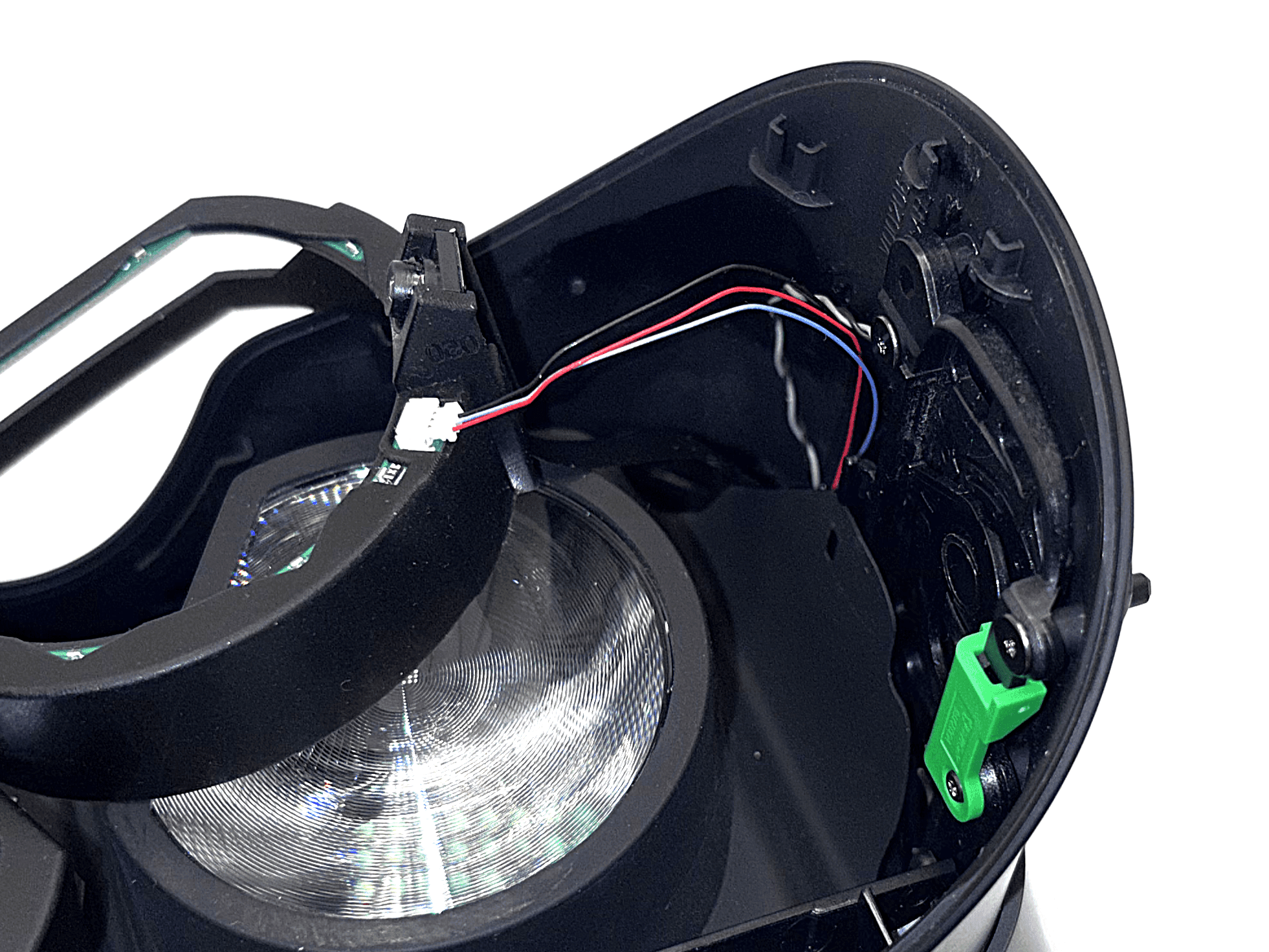 Left LED cable routed along the same path as in step 5