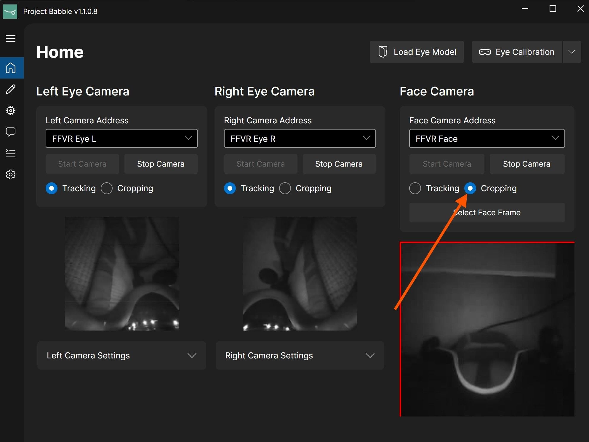 Face camera cropping mode selected