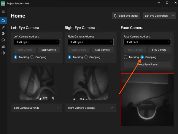 Face camera cropping mode selected