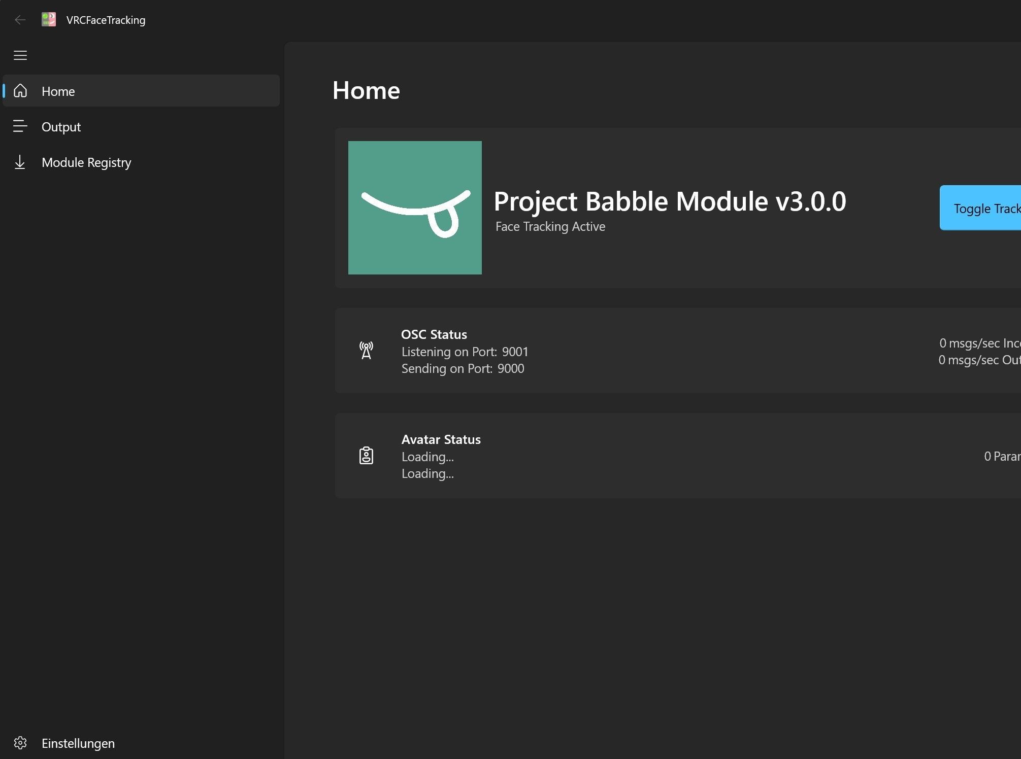 Babble module installed on the VRCFT home page